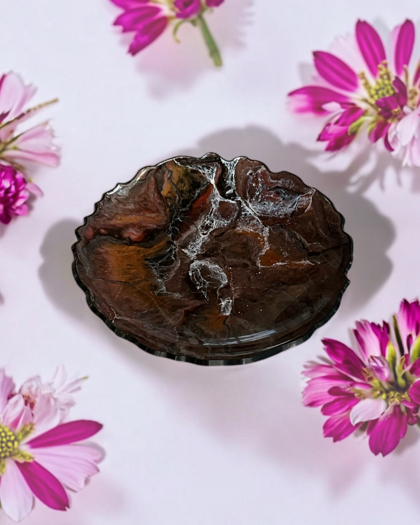 Black, Bronze and Copper Platter 12" geode design epoxy resin