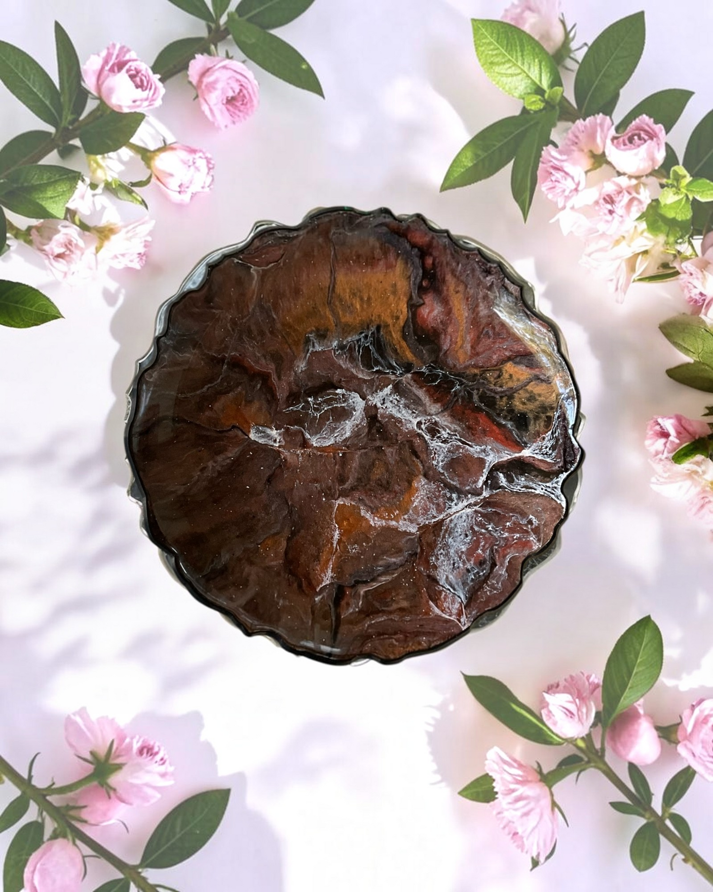 Black, Bronze and Copper Platter 12" geode design epoxy resin