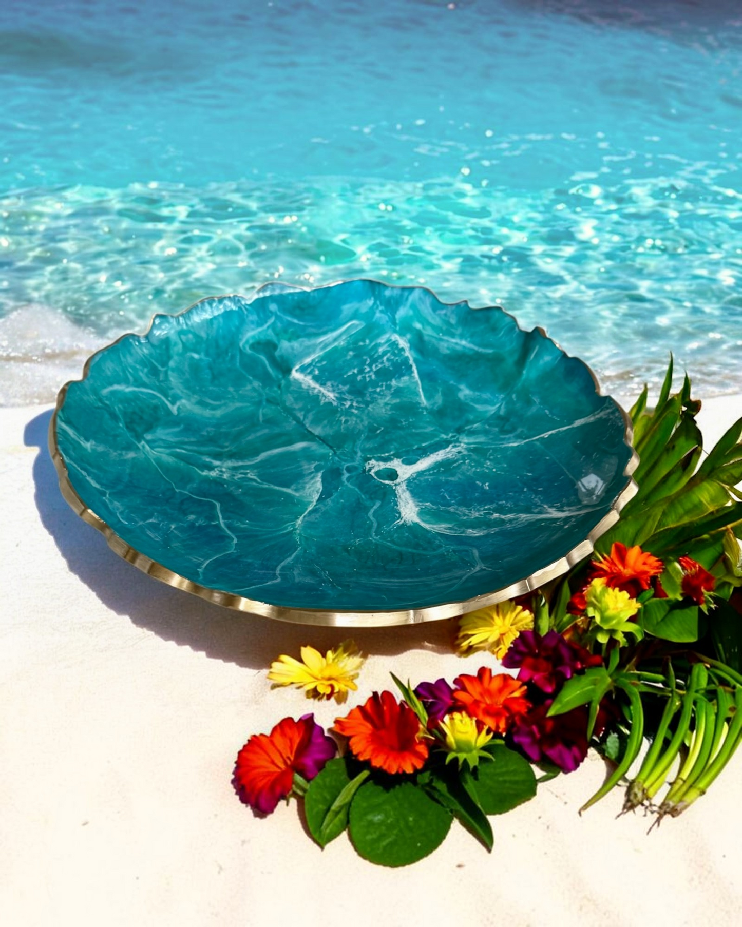 Ocean colors Platter 12" geode design epoxy resin