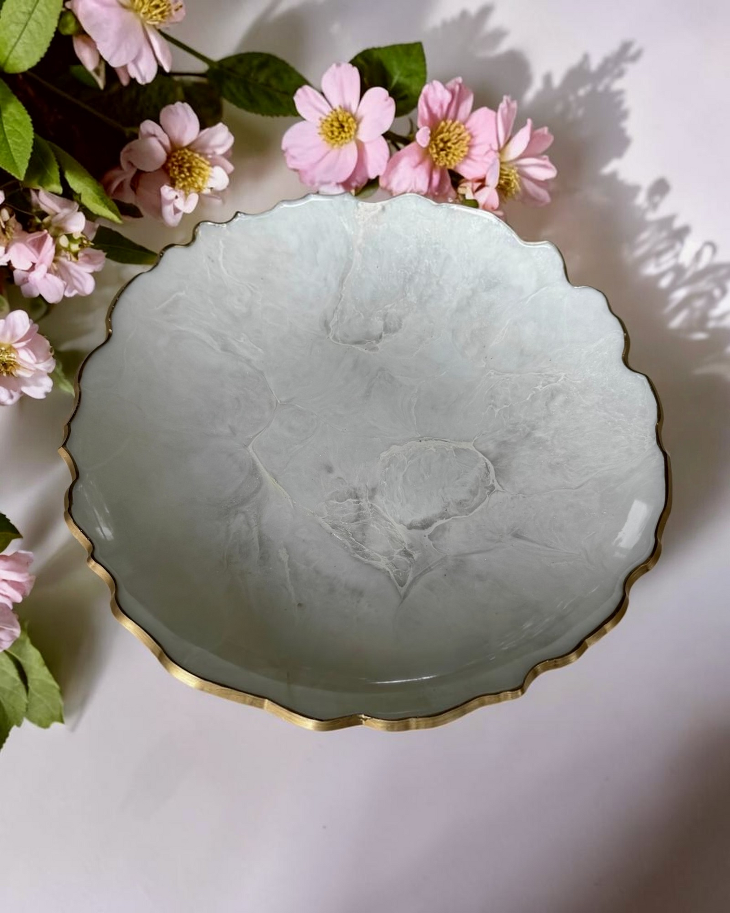 White Platter 12" geode design epoxy resin