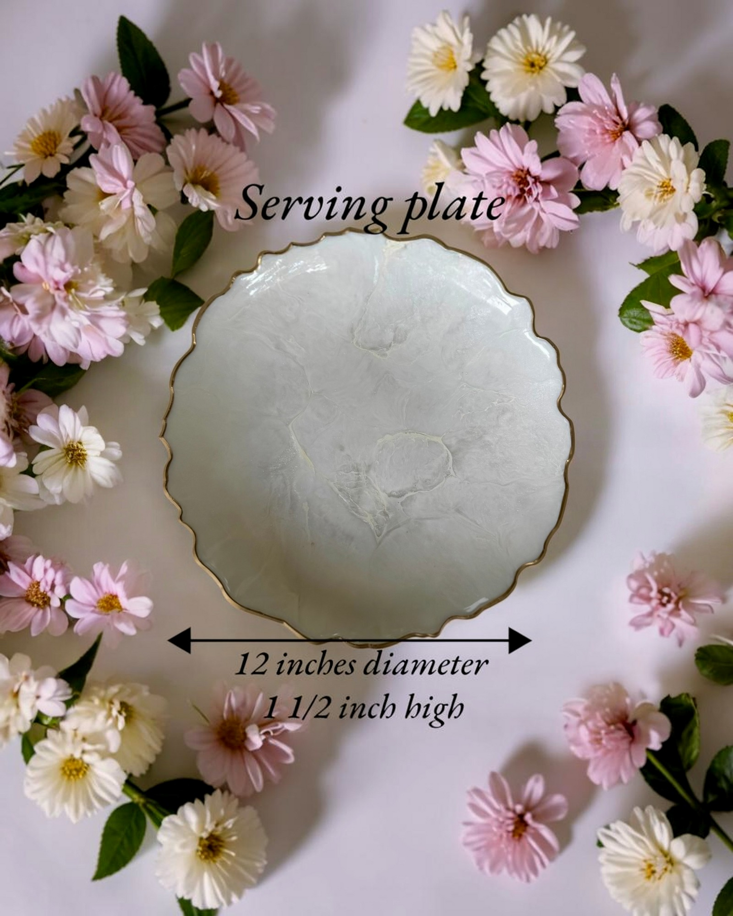 White Platter 12" geode design epoxy resin