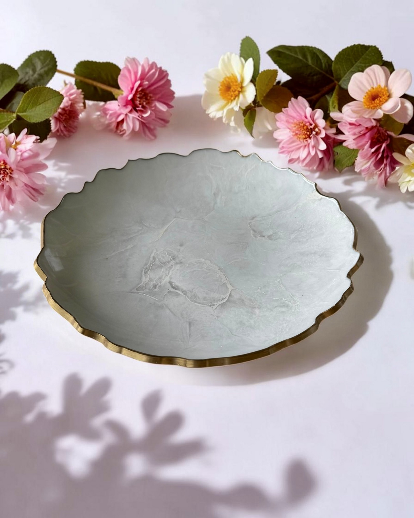White Platter 12" geode design epoxy resin