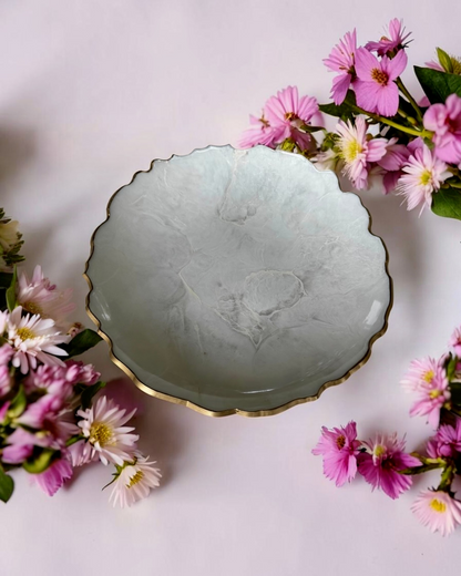 White Platter 12" geode design epoxy resin