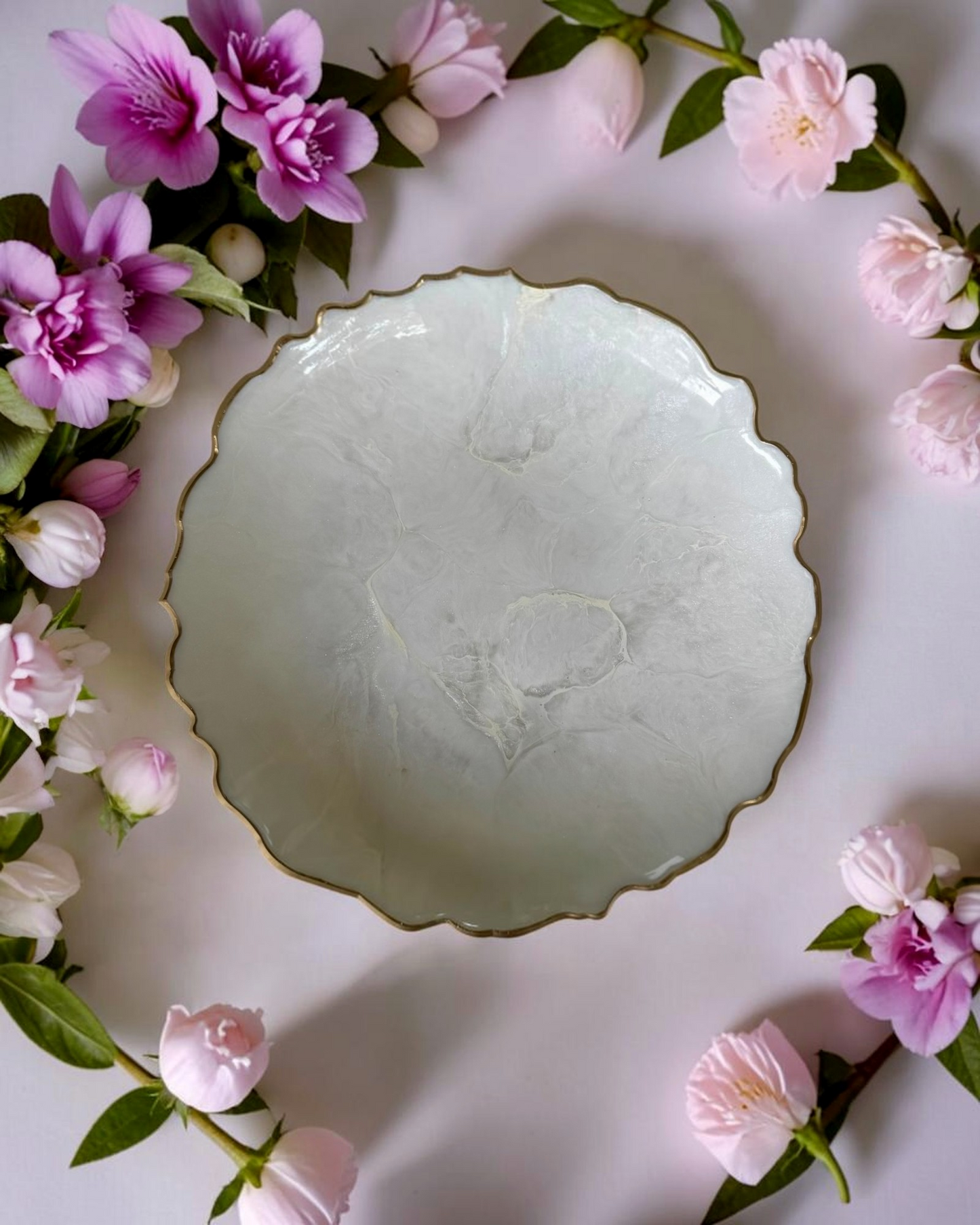 White Platter 12" geode design epoxy resin