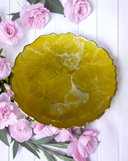 Yellow Platter 12" geode design epoxy resin