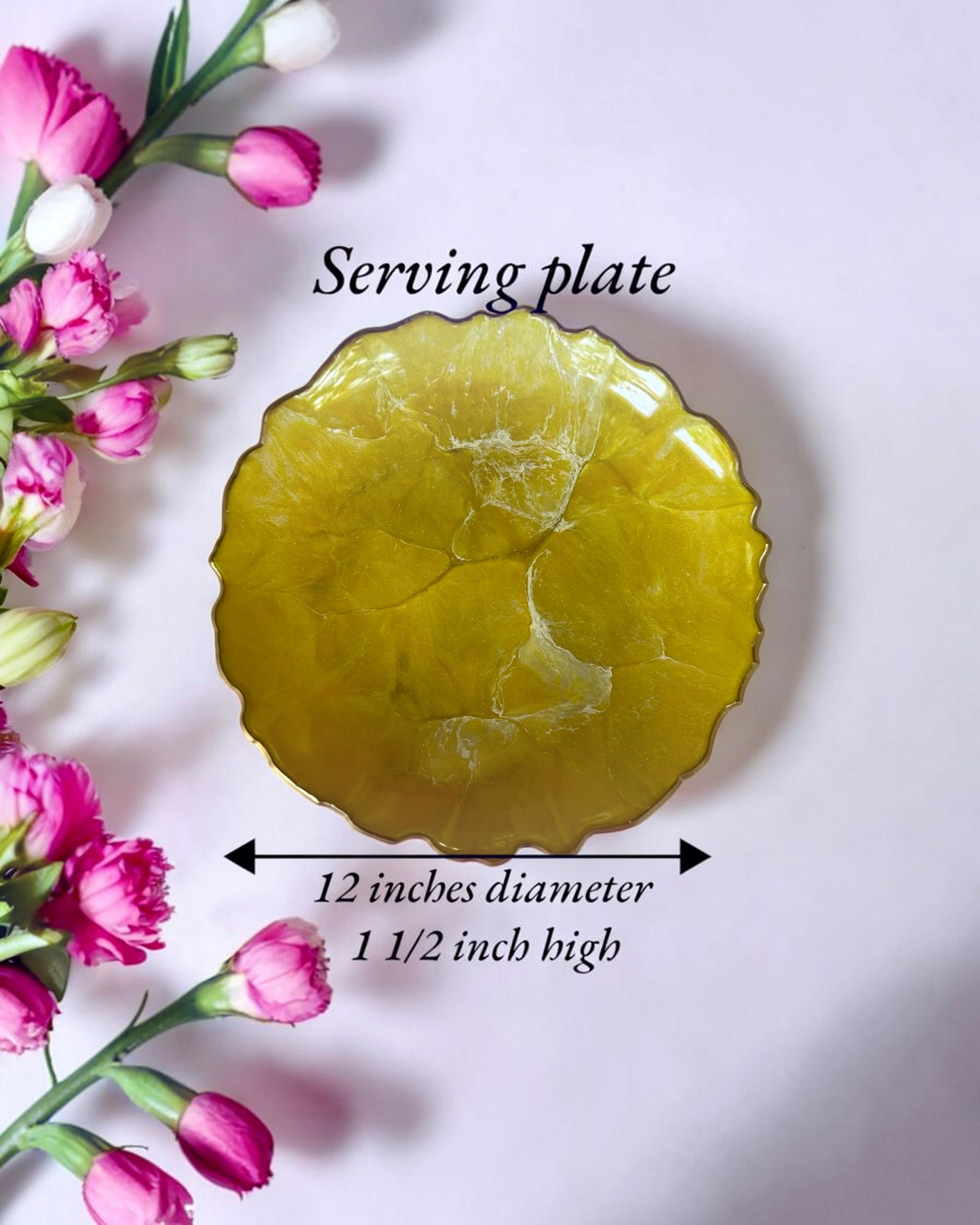 Yellow Platter 12" geode design epoxy resin