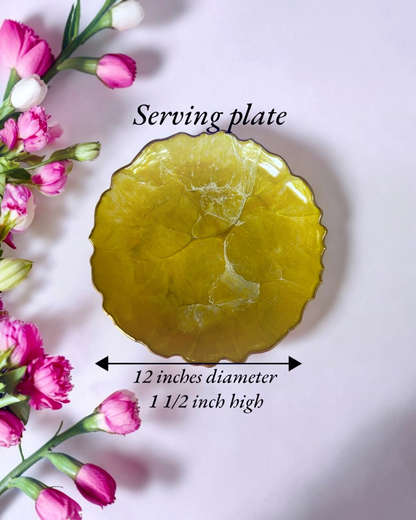 Yellow Platter 12" geode design epoxy resin
