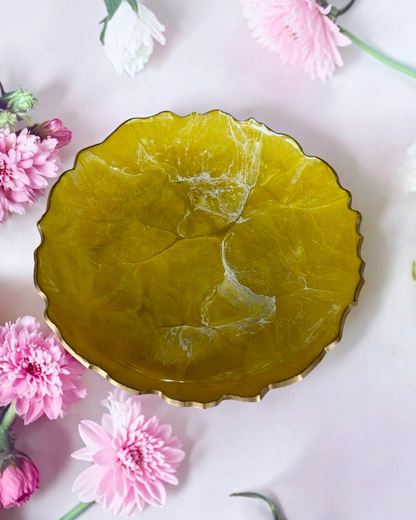 Yellow Platter 12" geode design epoxy resin