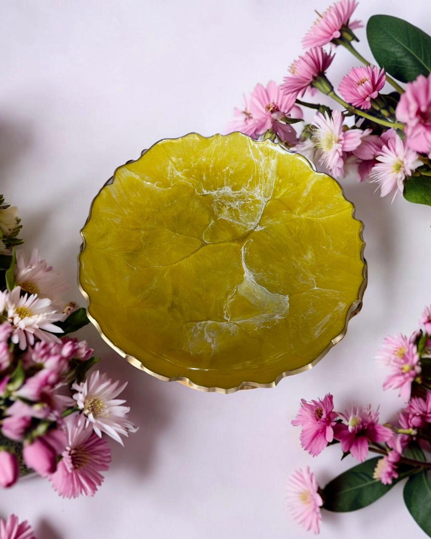 Yellow Platter 12" geode design epoxy resin