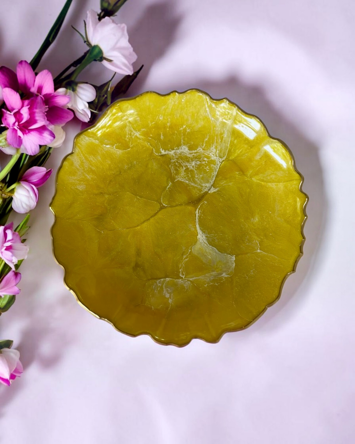 Yellow Platter 12" geode design epoxy resin