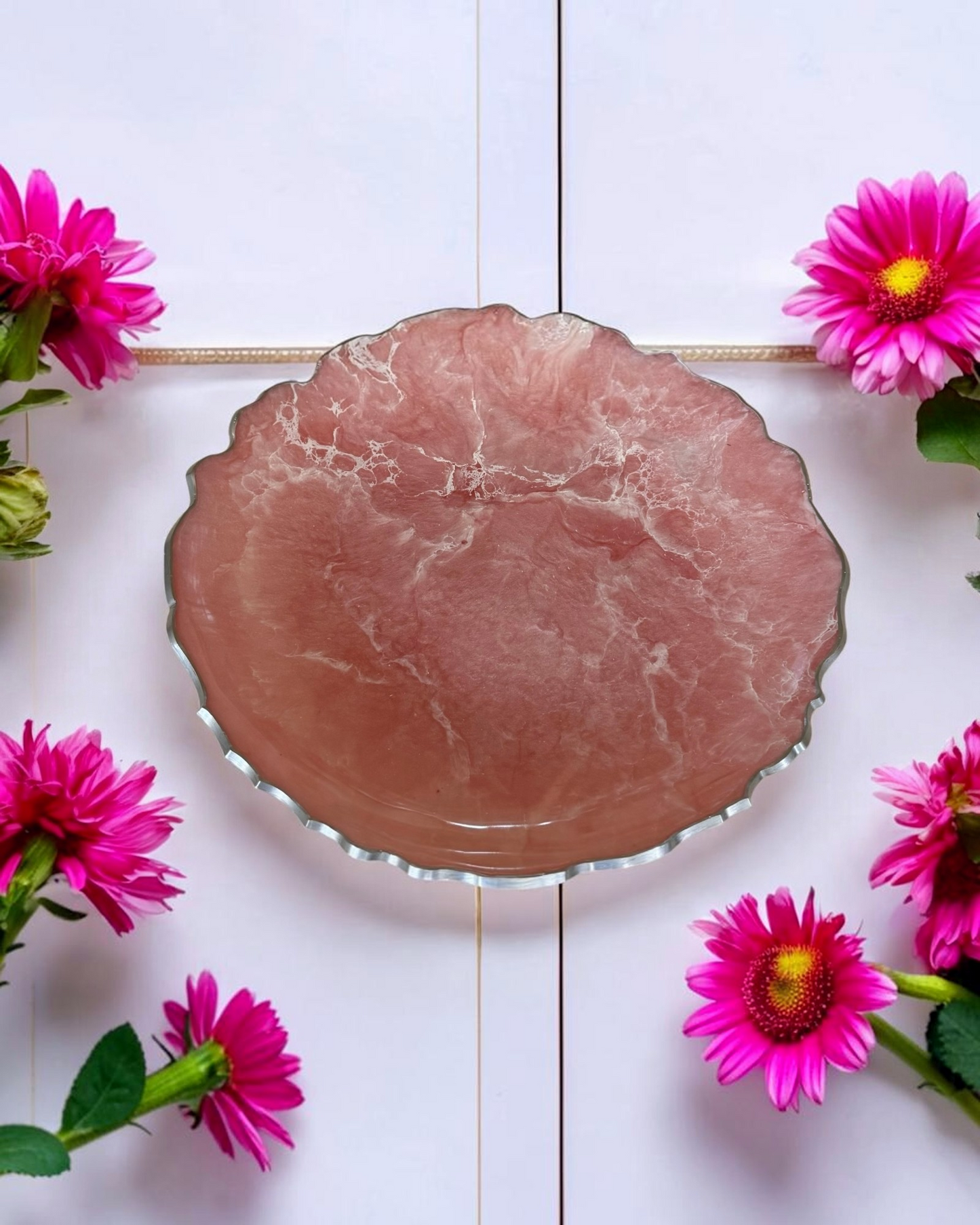 Light Pink Platter 12" geode design epoxy resin