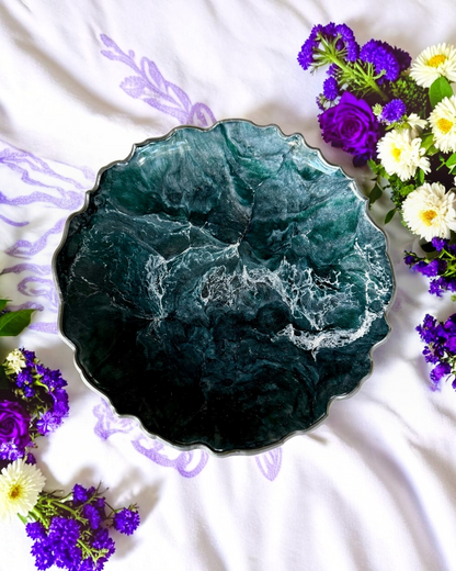 Teal and Silver Platter 12" geode design epoxy resin
