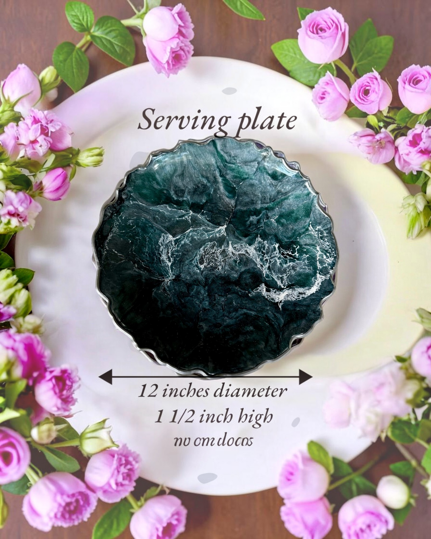 Teal and Silver Platter 12" geode design epoxy resin