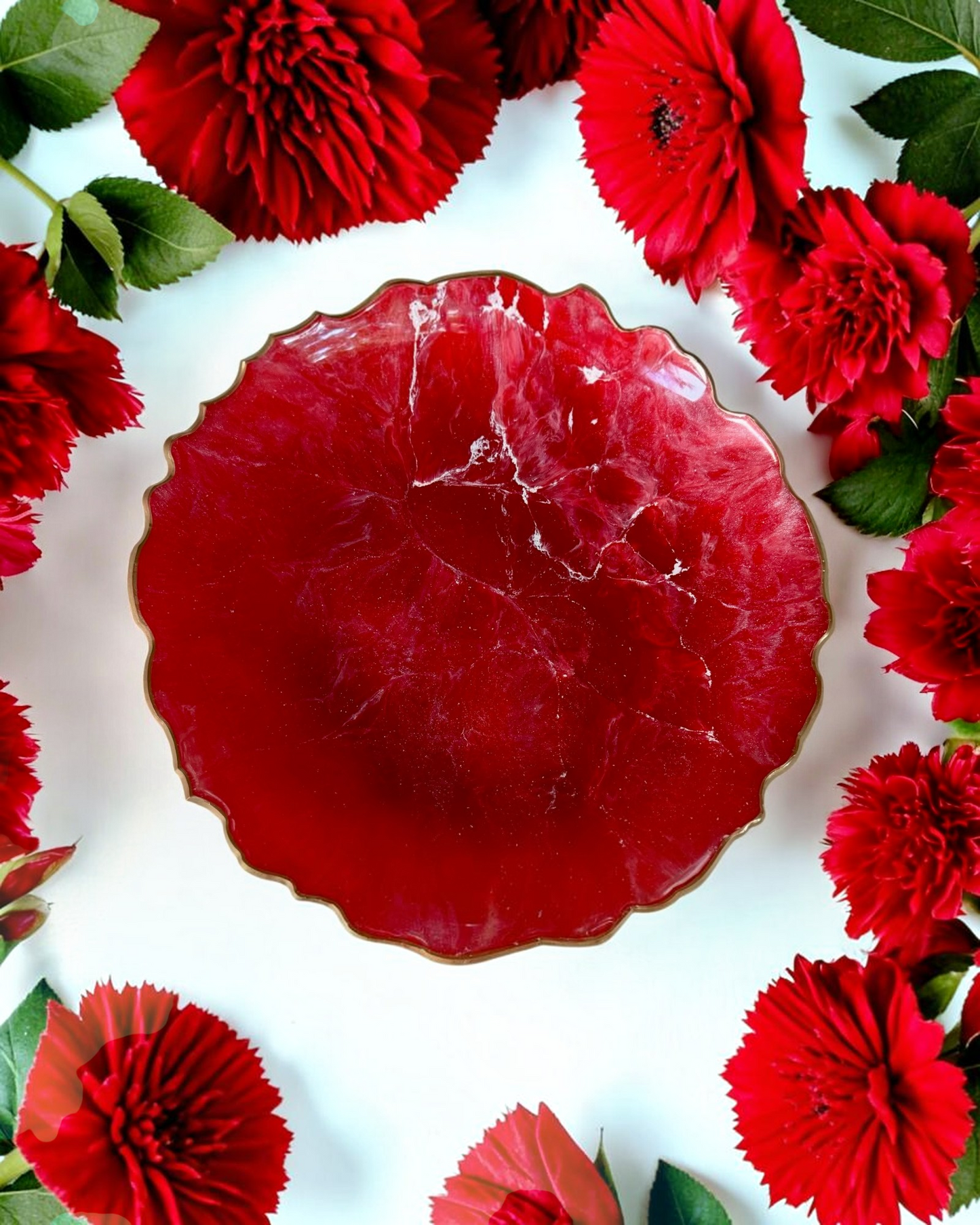 Red Platter 12" geode design epoxy resin