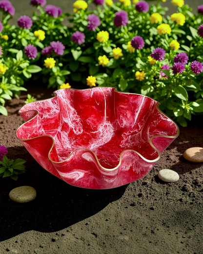 Large Red bowl, 18x3" geode design epoxy resin