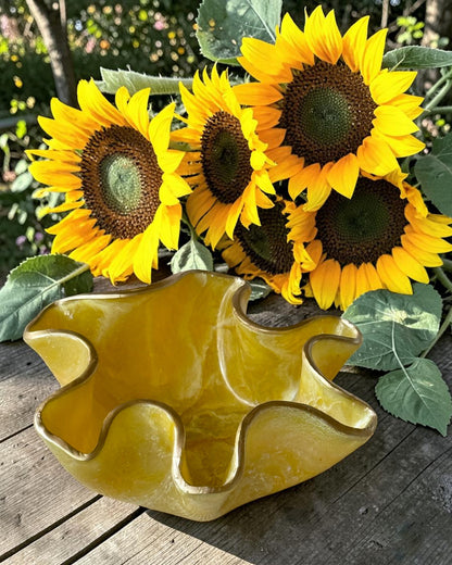 Small Yellow bowl, 8x3" geode design epoxy resin