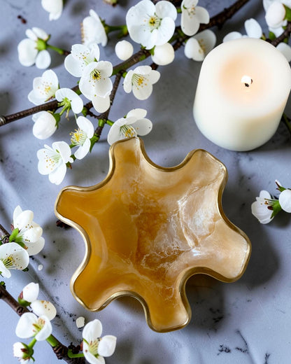 Small Cream bowl, 8x3" geode design epoxy resin