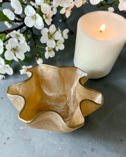 Small Cream bowl, 8x3" geode design epoxy resin