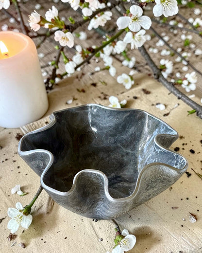 Small Silver and Grey bowl, 8x3" geode design epoxy resin