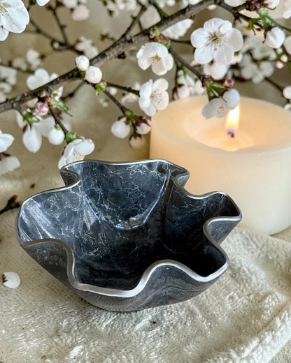 Small Silver and Grey bowl, 8x3" geode design epoxy resin