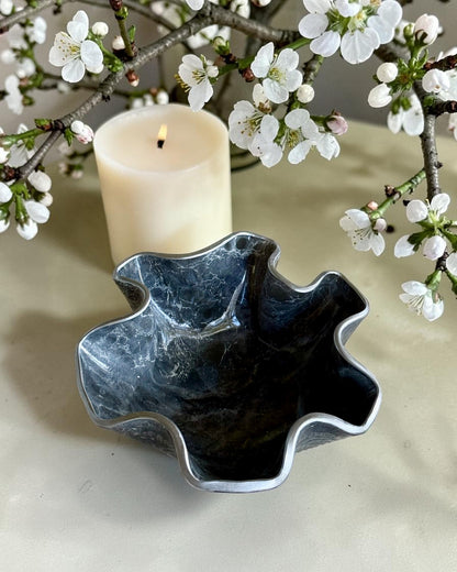 Small Silver and Grey bowl, 8x3" geode design epoxy resin
