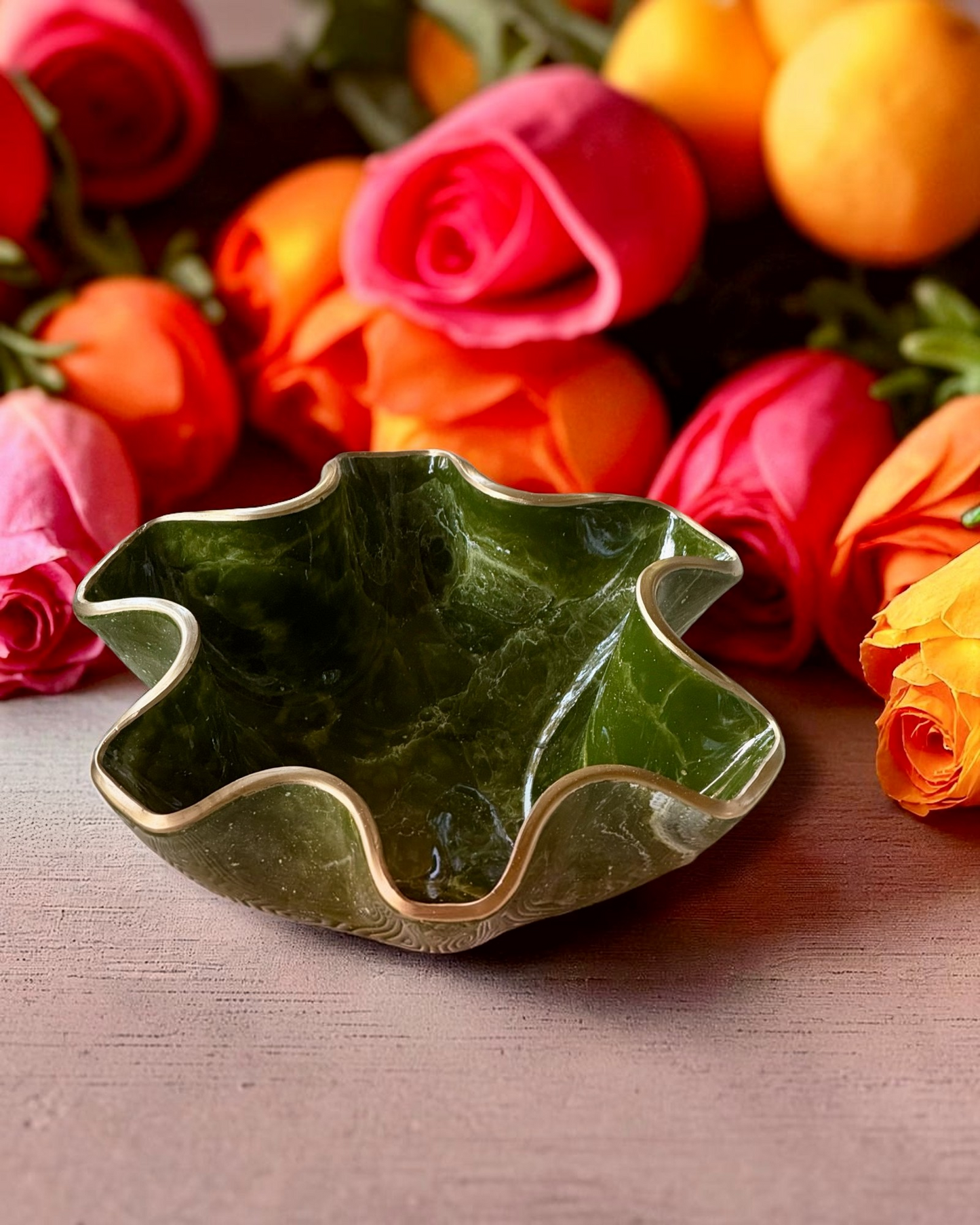 Small Olive green bowl, 8x3" geode design epoxy resin