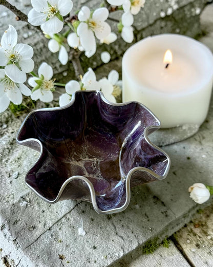 Small Purple and Brown bowl, 8x3" geode design epoxy resin