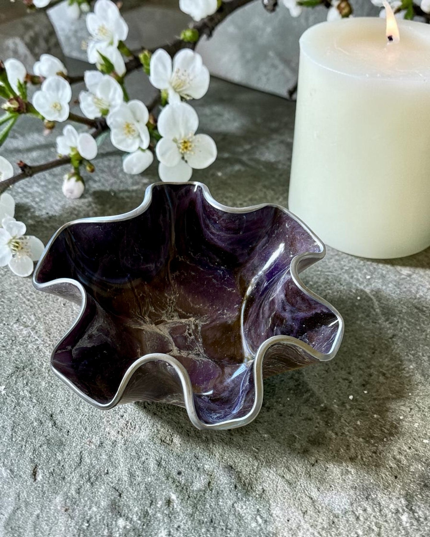 Small Purple and Brown bowl, 8x3" geode design epoxy resin