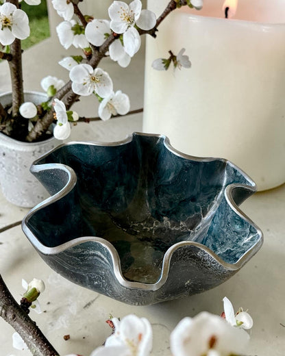 Small Teal and Silver bowl, 8x3" geode design epoxy resin
