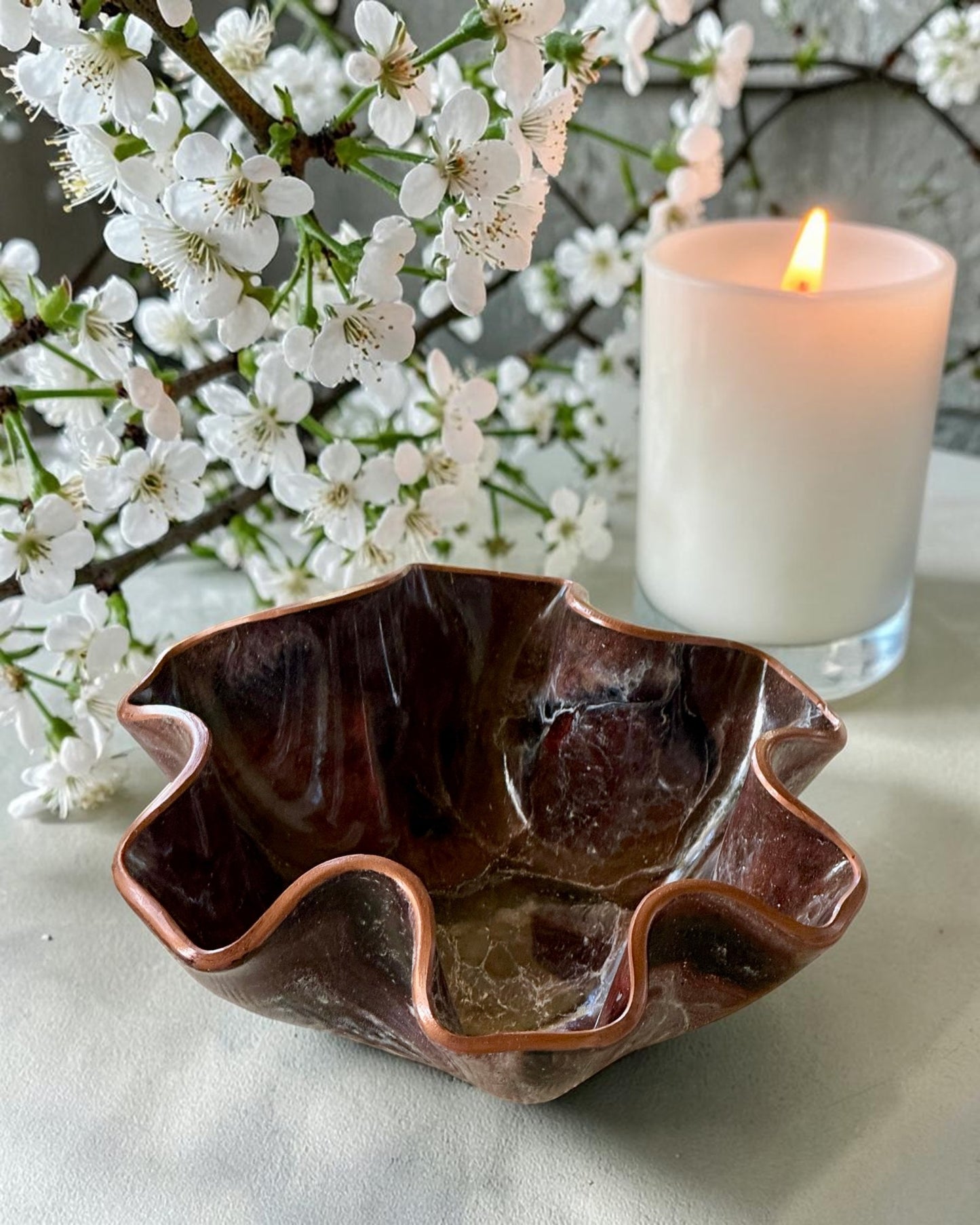 Small Black, Bronze and Copper bowl, 8x3" geode design epoxy resin