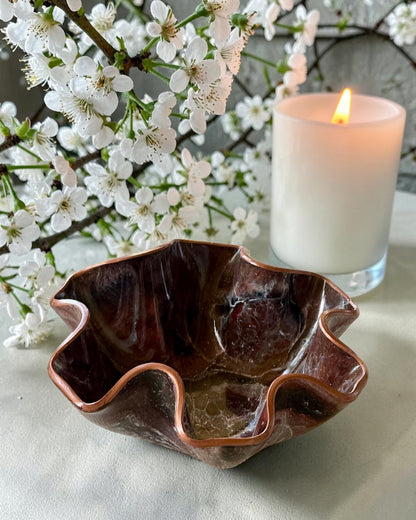 Small Black, Bronze and Copper bowl, 8x3" geode design epoxy resin