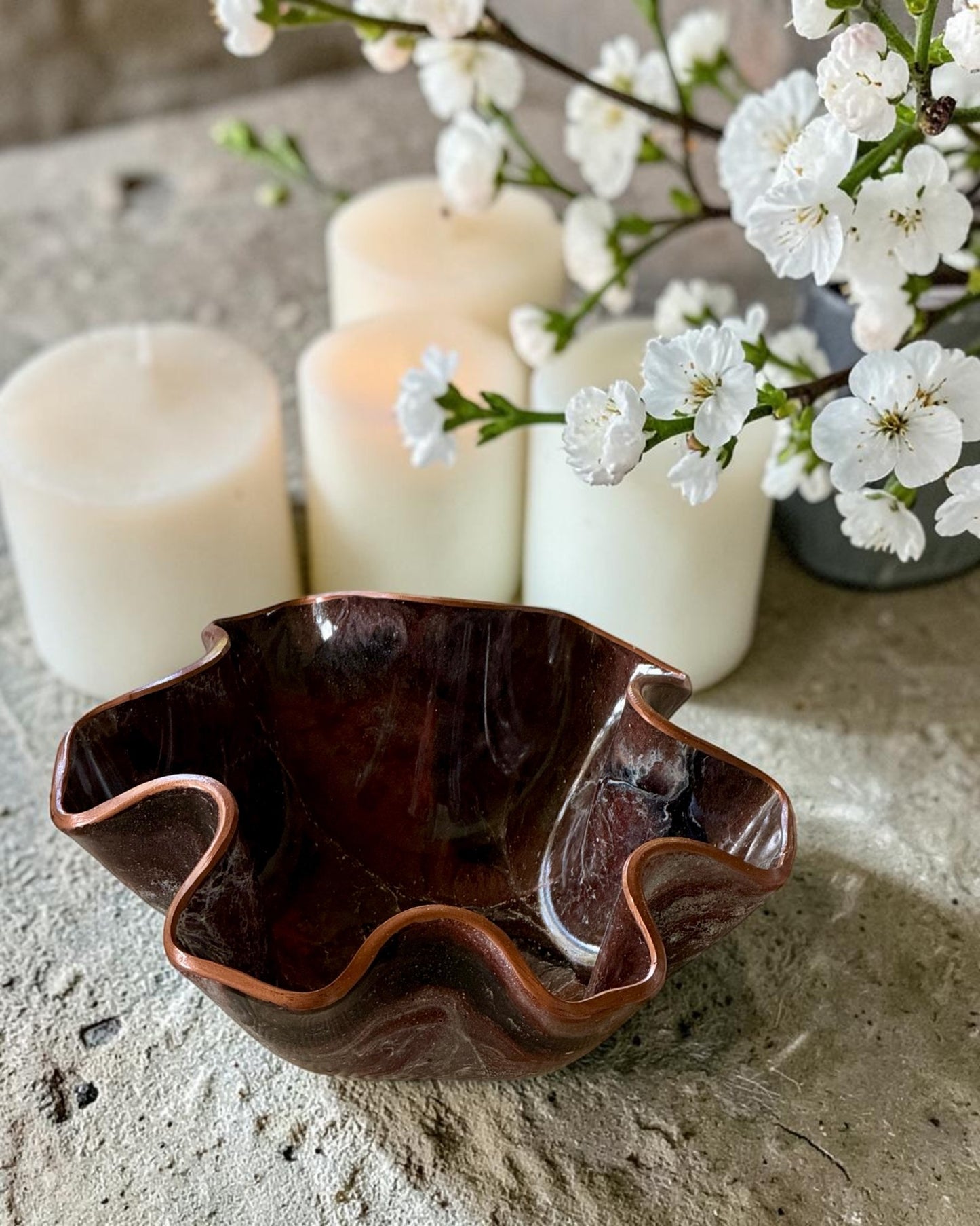 Small Black, Bronze and Copper bowl, 8x3" geode design epoxy resin