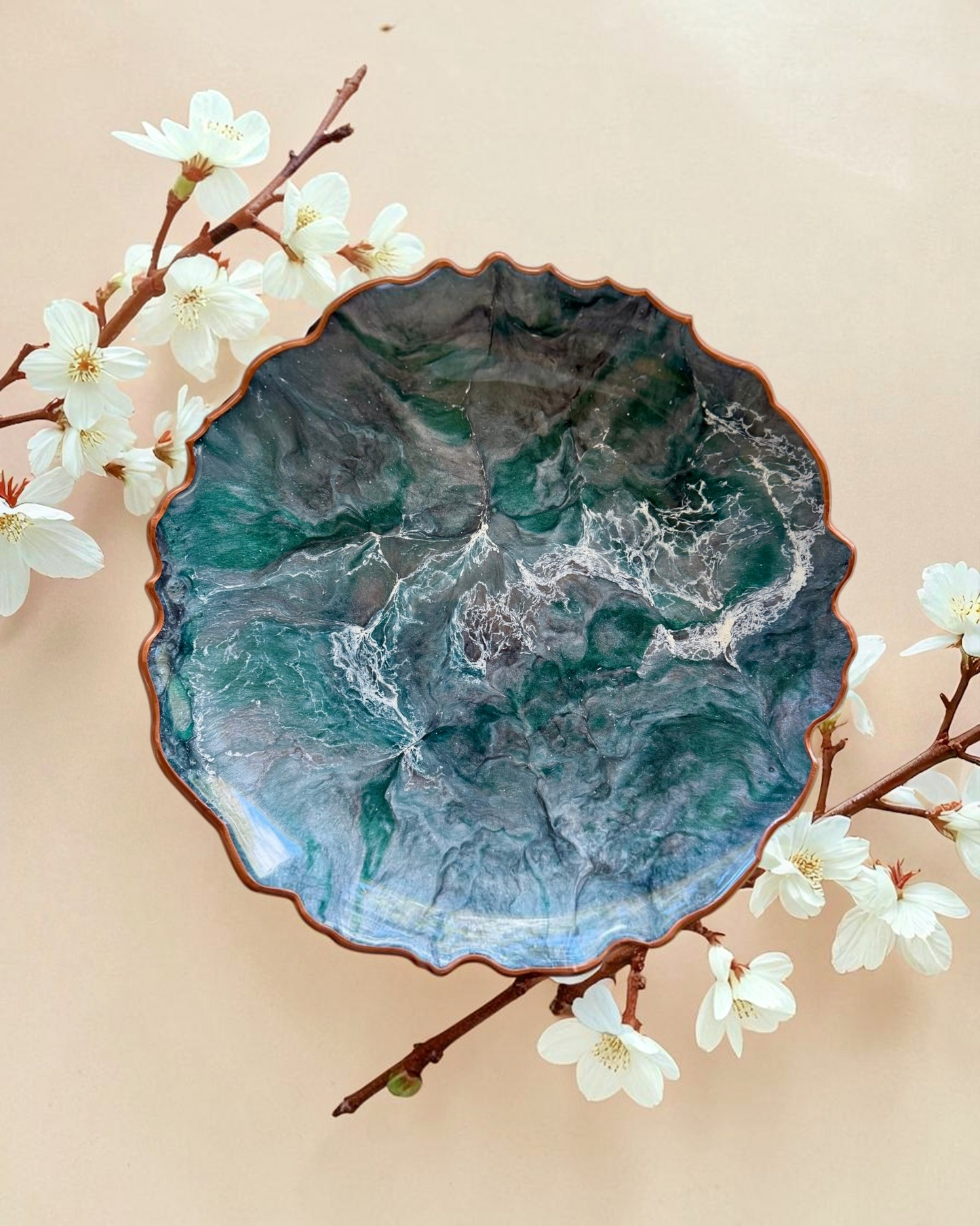 Teal and Silver Platter 12" geode design epoxy resin