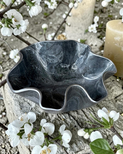 Small Silver and Grey bowl, 8x3" geode design epoxy resin