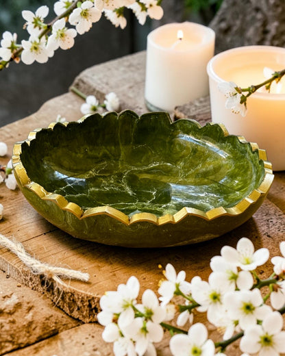 Small Olive green bowl, 8x2" geode design epoxy resin