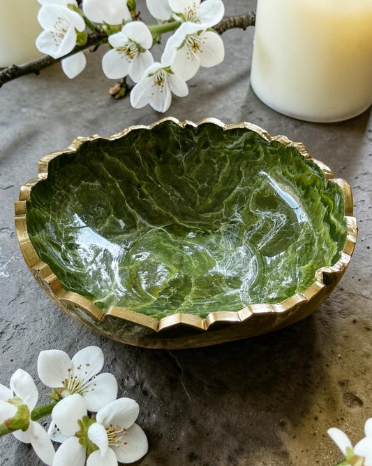 Small Olive green bowl, 8x2" geode design epoxy resin
