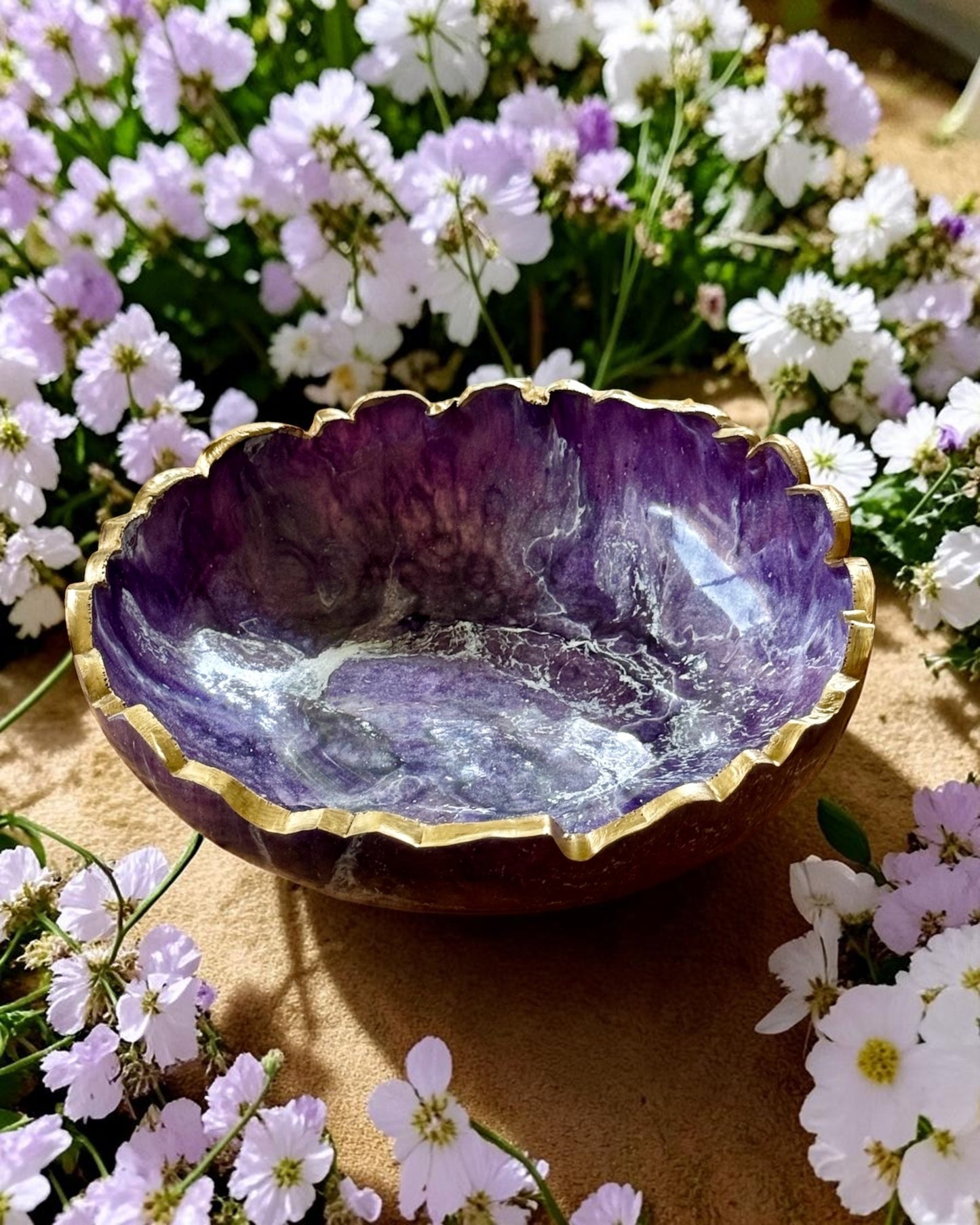 Small Purple bowl, 8x2" geode design epoxy resin