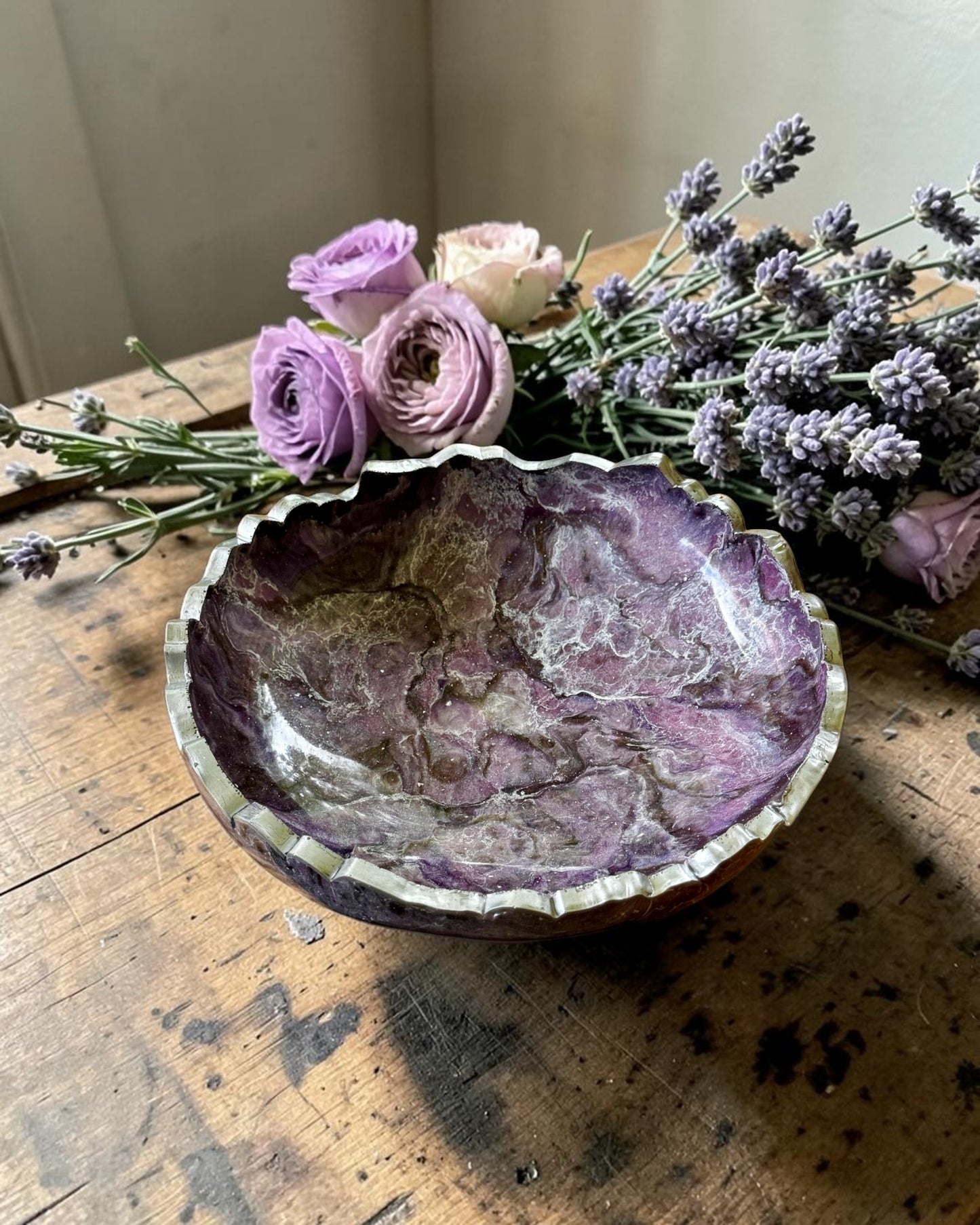 Small Purple and Brown bowl, 8x2" geode design epoxy resin