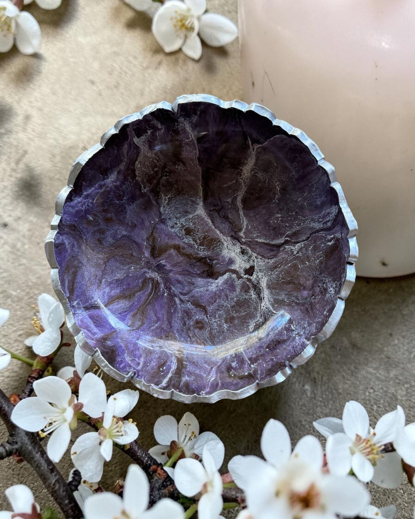 Small Purple and Brown bowl, 8x2" geode design epoxy resin