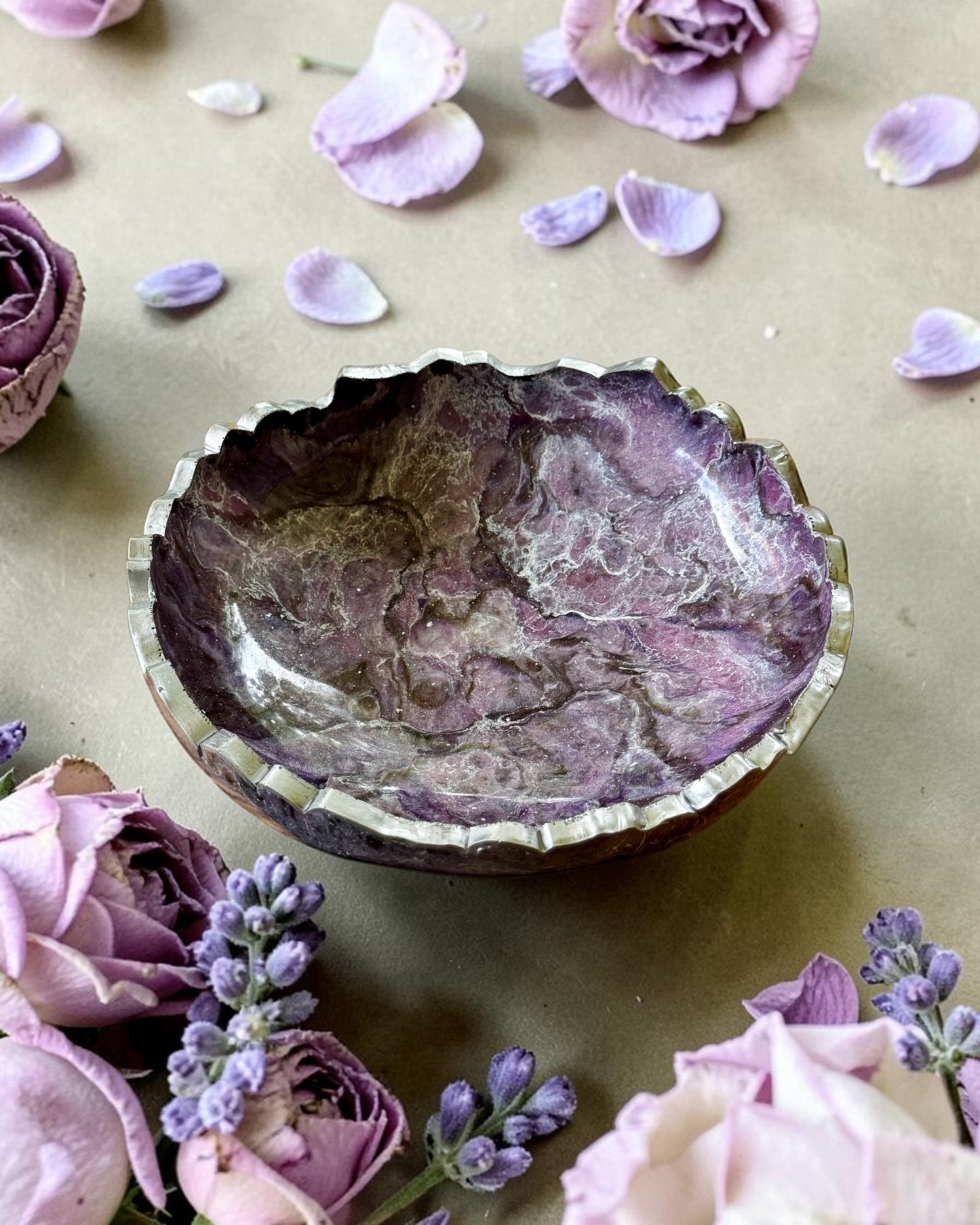 Small Purple and Brown bowl, 8x2" geode design epoxy resin