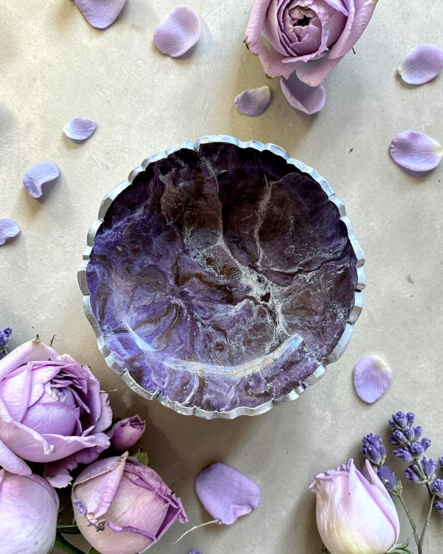 Small Purple and Brown bowl, 8x2" geode design epoxy resin