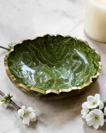 Small Olive green bowl, 8x2" geode design epoxy resin