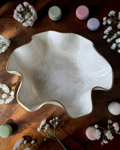 Large White bowl, 18x3" geode design epoxy resin