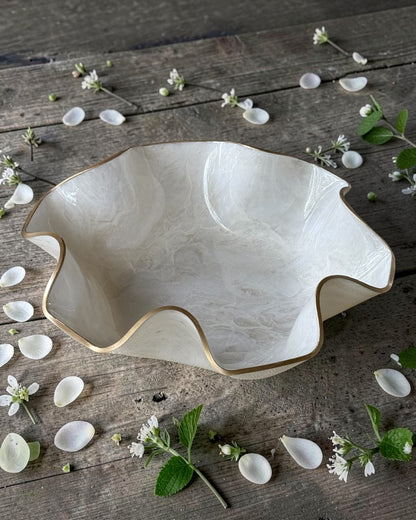 Large White bowl, 18x3" geode design epoxy resin