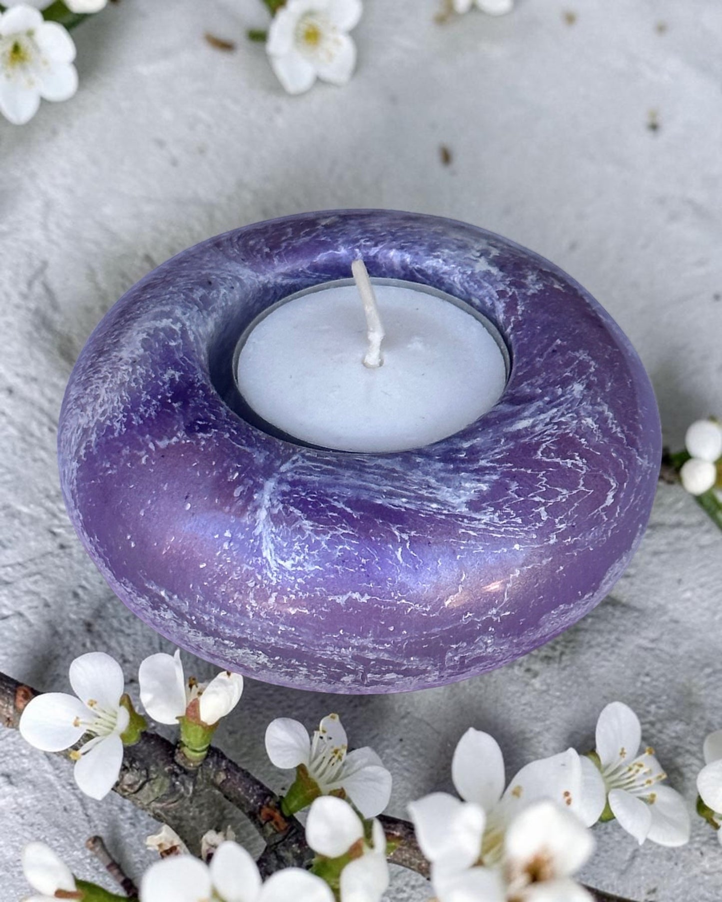 Blue set of 3 candle tealight holders with geode design epoxy resin