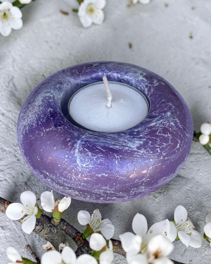 Blue set of 3 candle tealight holders with geode design epoxy resin