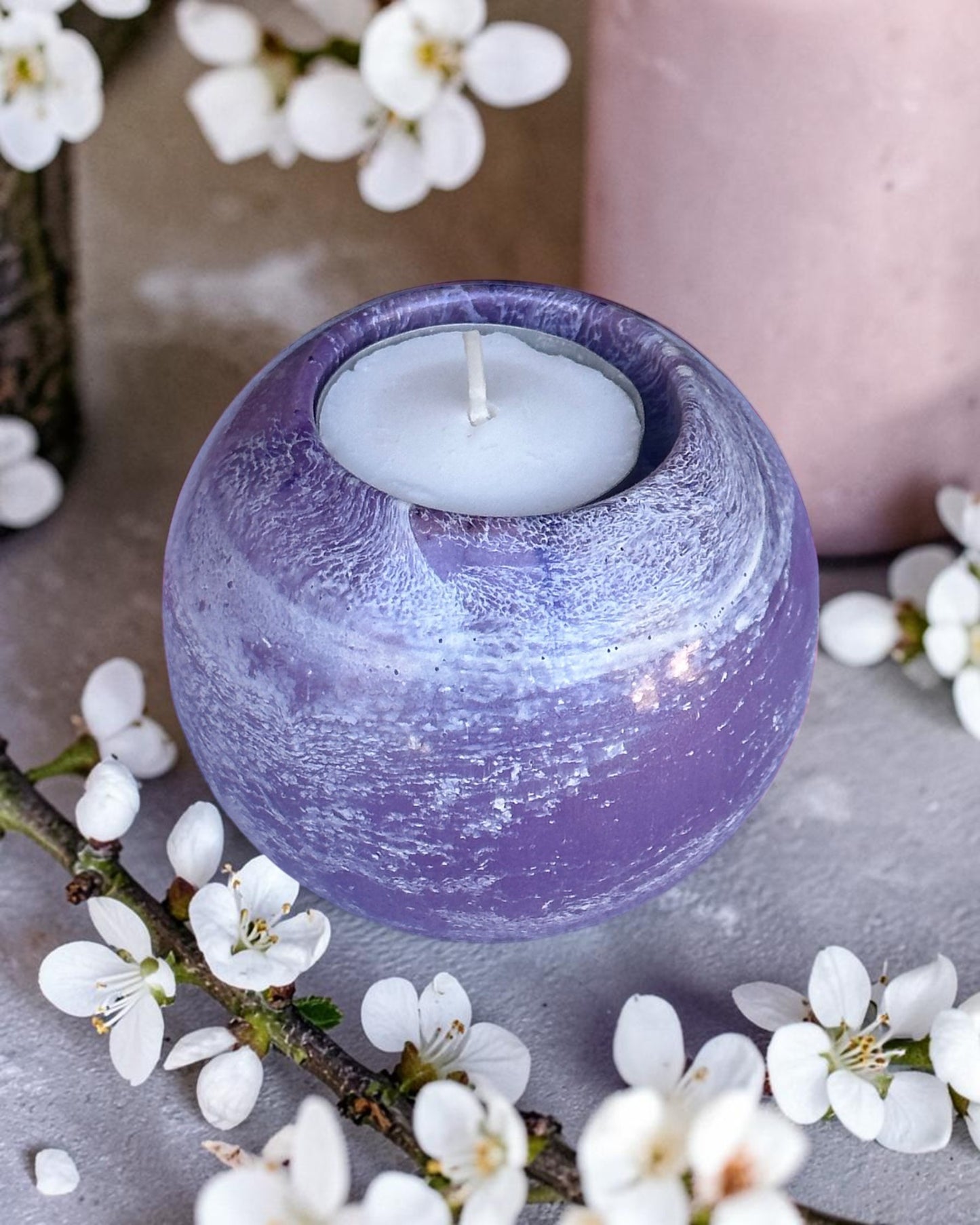 Blue set of 3 candle tealight holders with geode design epoxy resin