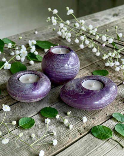 Blue set of 3 candle tealight holders with geode design epoxy resin