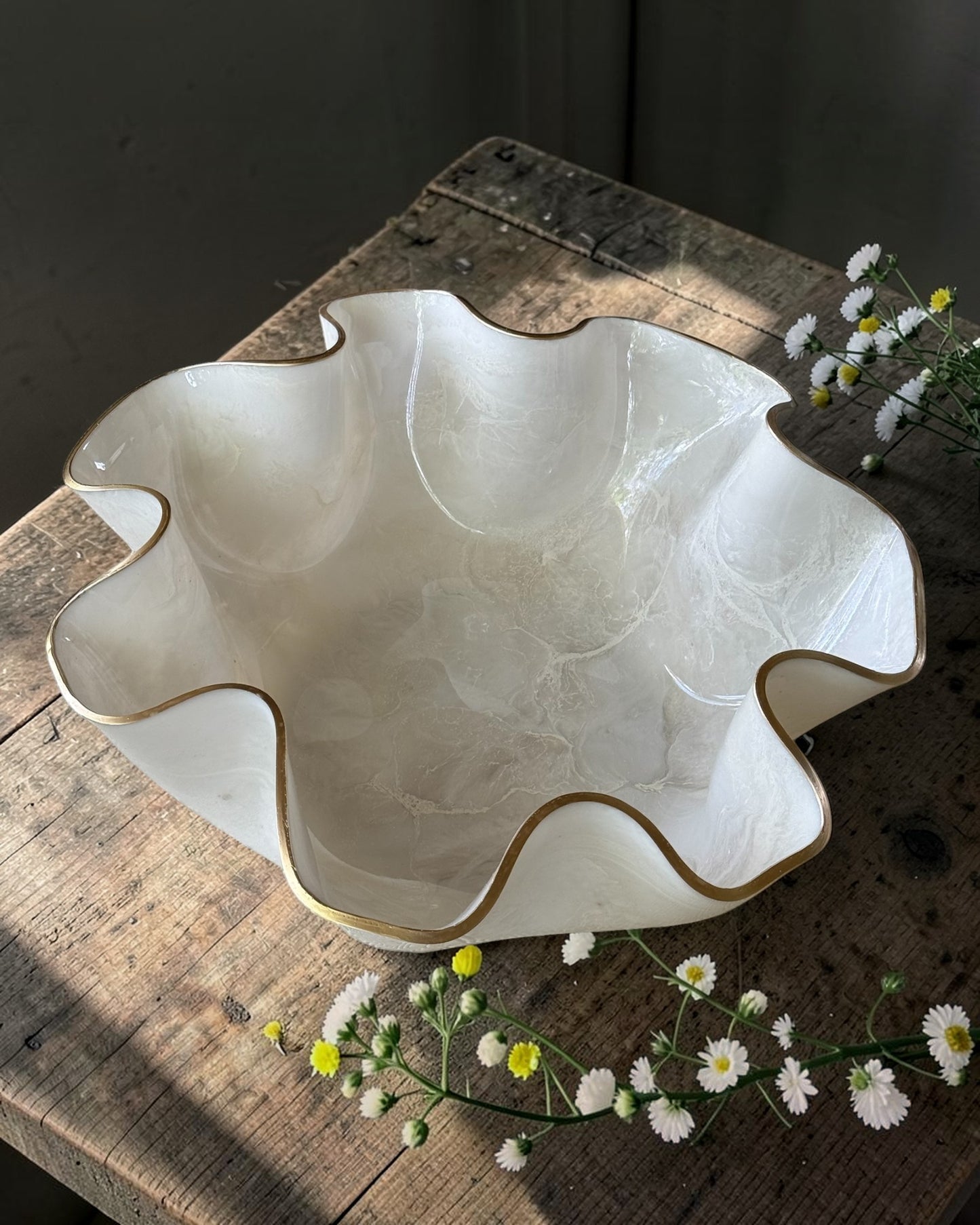Large White bowl, 18x3" geode design epoxy resin