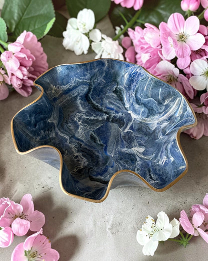 Large Blue bowl, 18x3" geode design epoxy resin